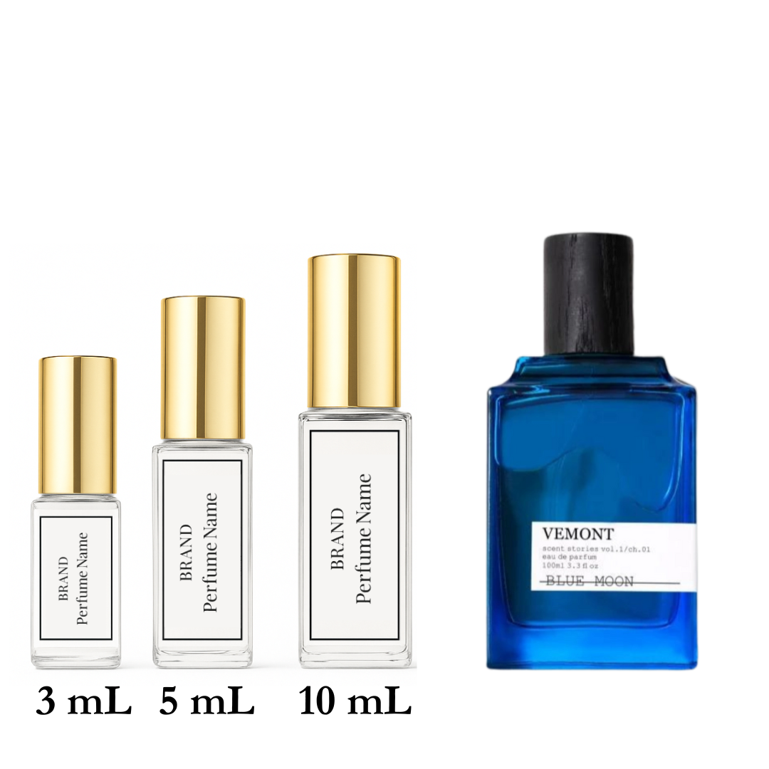 Set of perfume bottles with different sizes on a white background