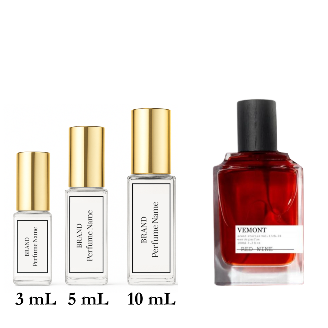 Set of perfume bottles with different sizes on a white background