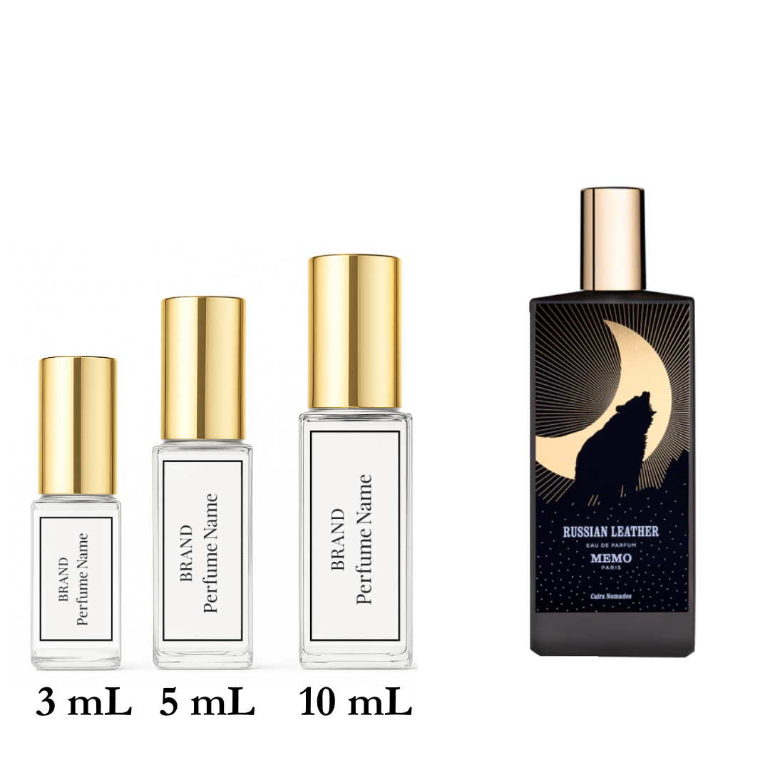 Set of perfume bottles with different sizes on a white background