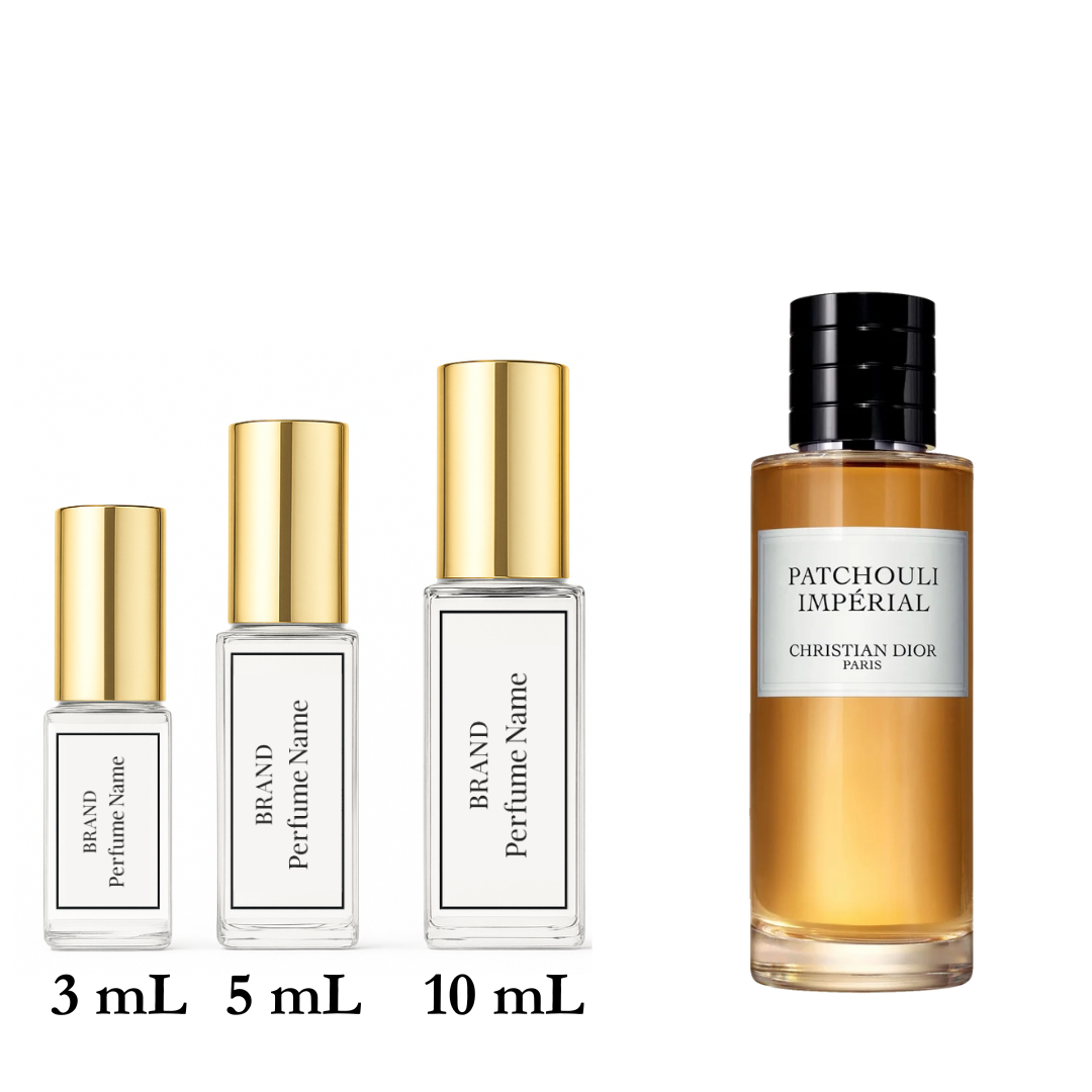 Set of perfume bottles with different sizes on a white background
