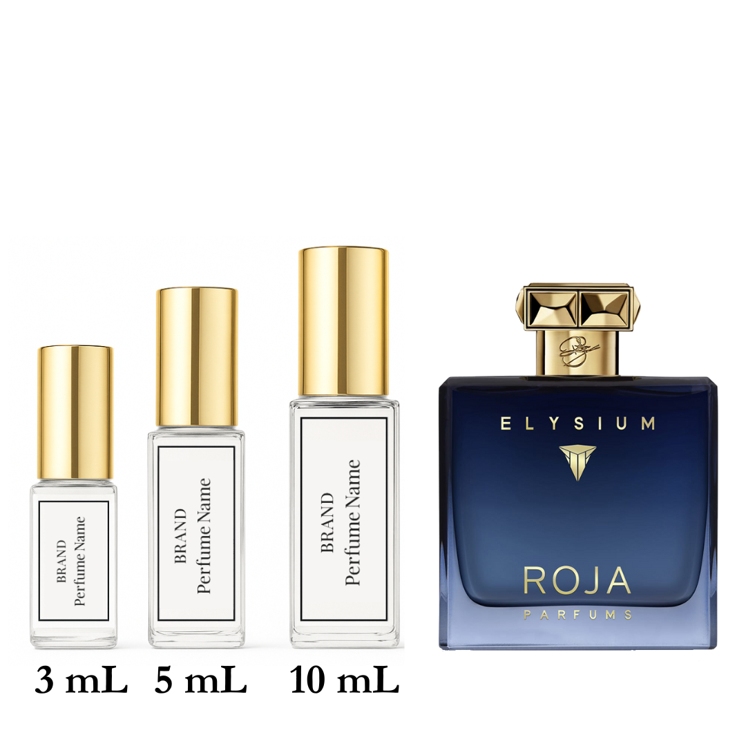 Collection of Roja Parfums perfume bottles with different sizes on a white background