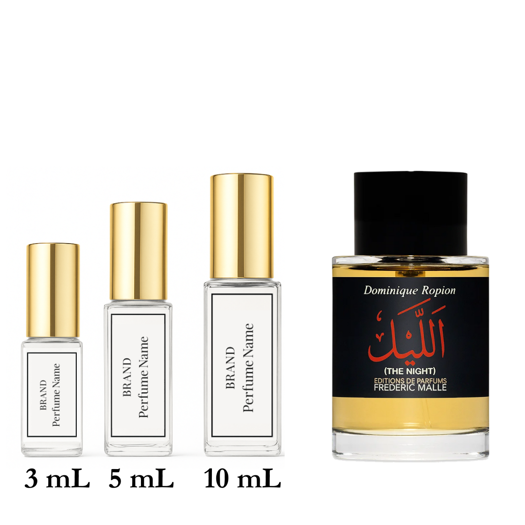 Collection of perfume bottles with different sizes on a white background