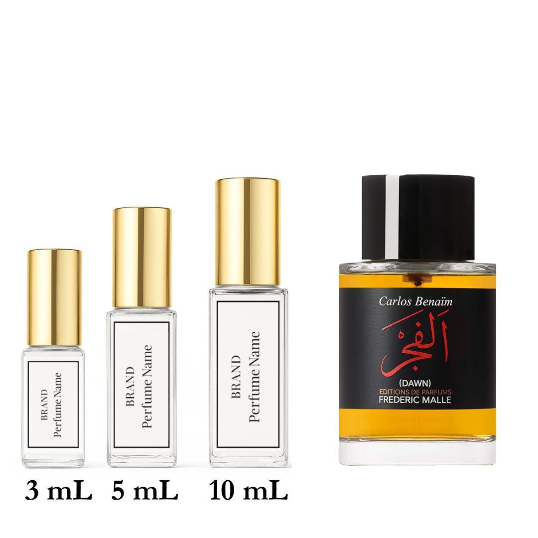 Set of perfume bottles with different sizes on a white background