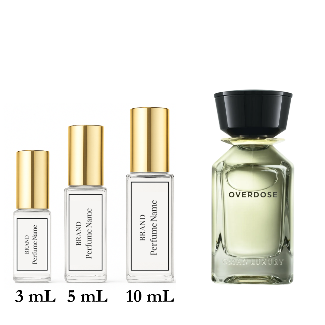 Set of perfume bottles with different sizes on a white background