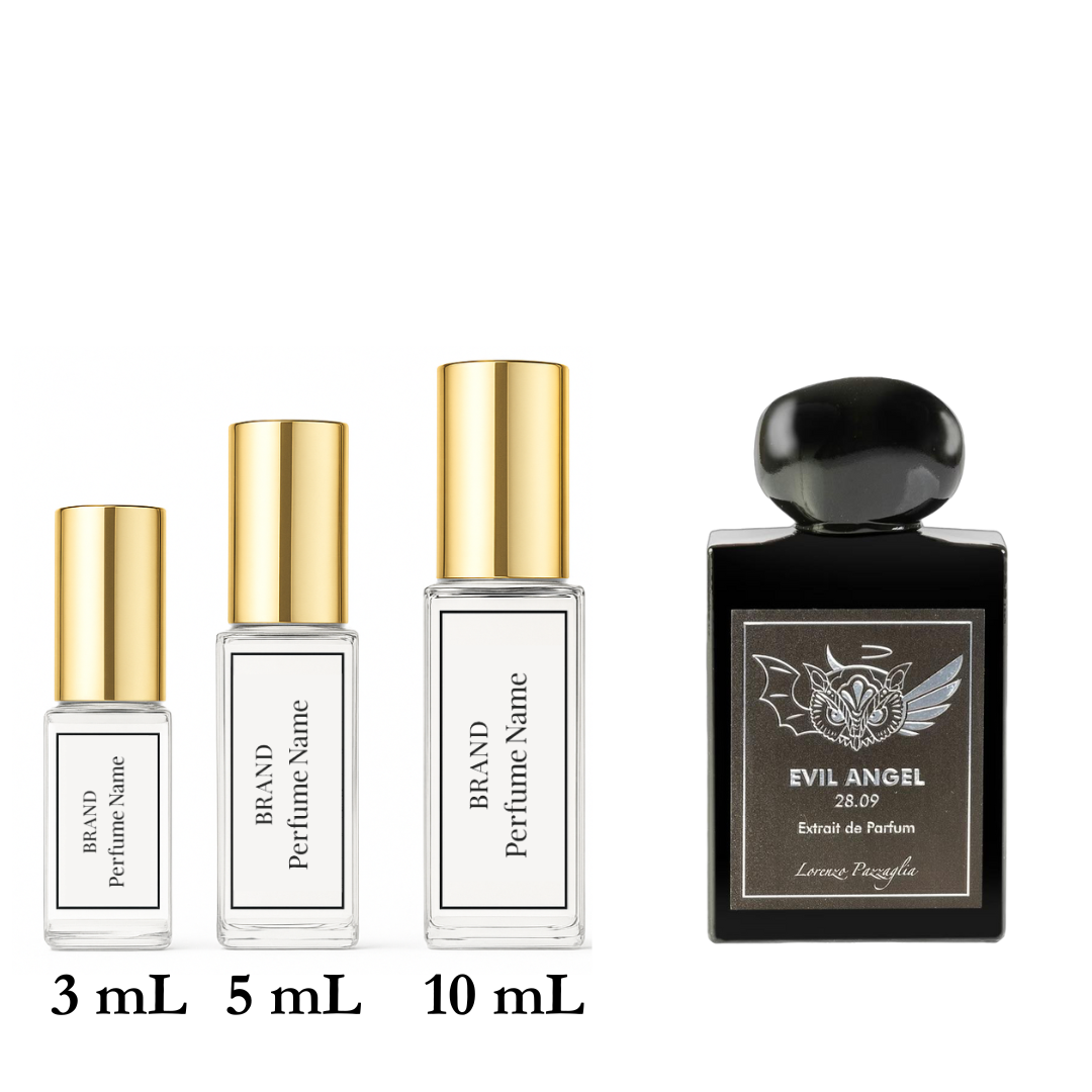 Set of perfume bottles with different sizes on a white background