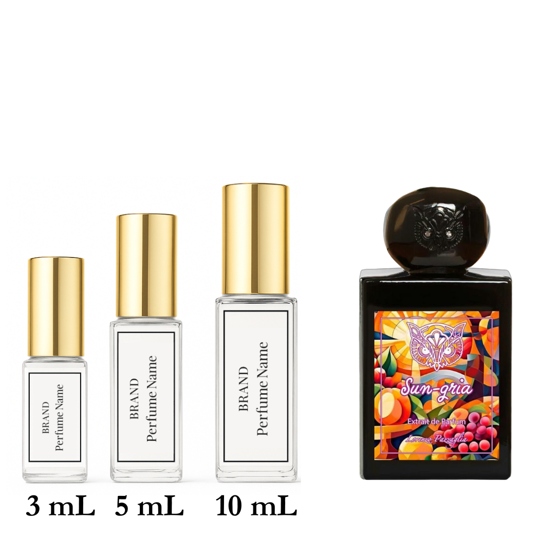 Set of perfume bottles with different sizes on a white background