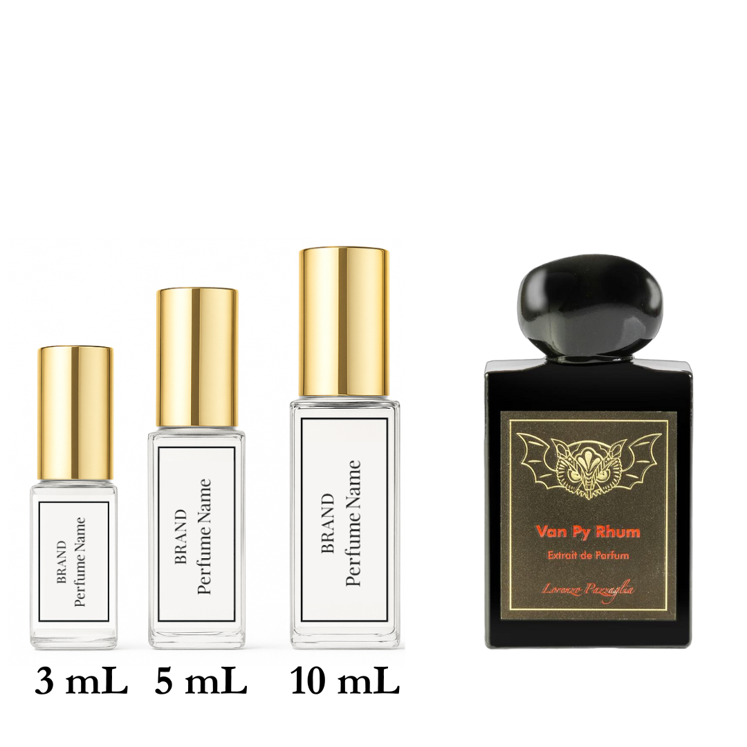 Set of perfume bottles with different sizes on a white background