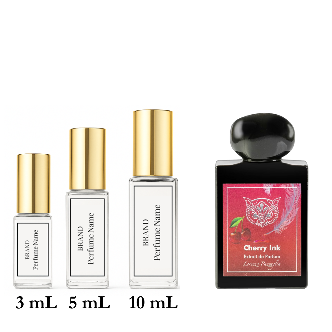 Set of perfume bottles with different sizes on a white background