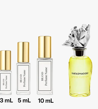 Collection of perfume bottles with different sizes on a white background