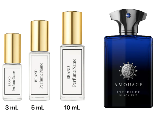 Collection of Amouage perfume bottles and packaging on a white background