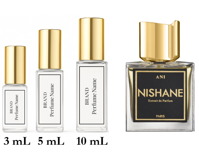 Collection of Nishane perfume bottles with different sizes on a white background