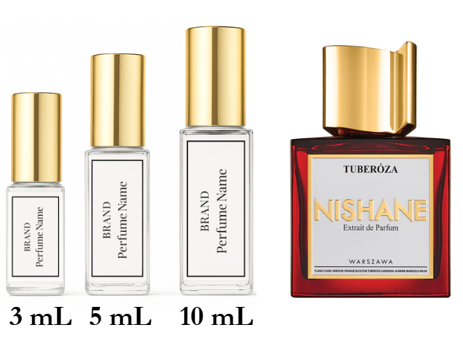 Collection of Nishane perfume bottles with different sizes on a white background