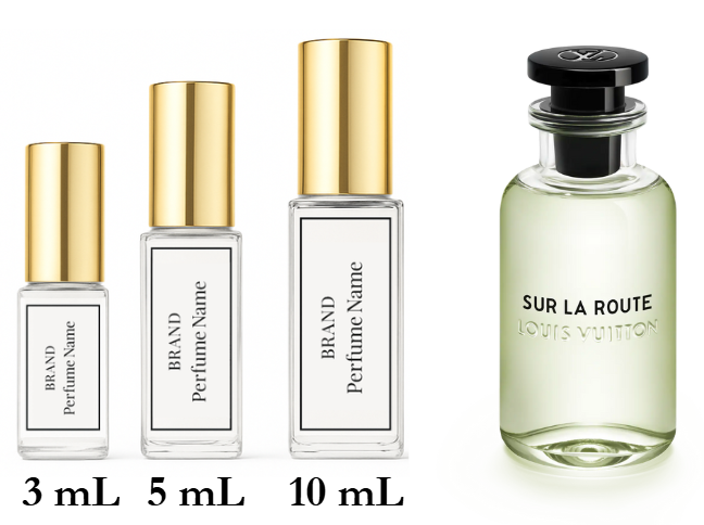 Collection of perfume bottles with different sizes on a white background
