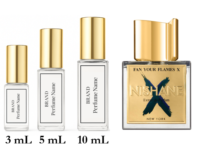 Set of Nishane perfume bottles with different sizes on a white background