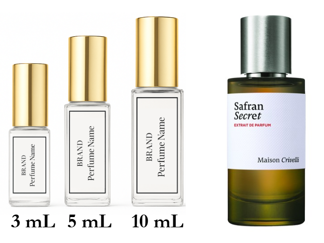 Collection of perfume bottles with different sizes and labels on a white background