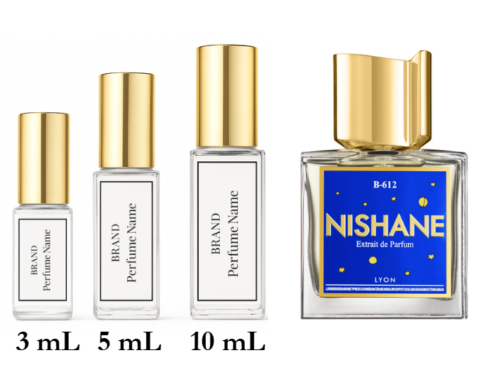 Collection of Nishane perfume bottles with different capacities on a white background
