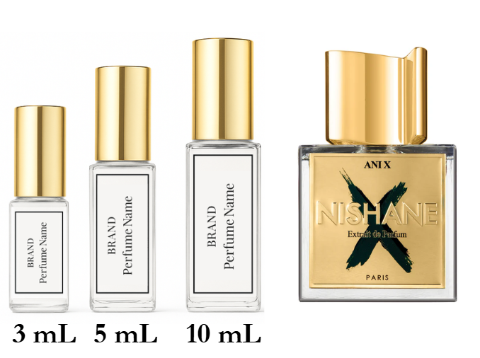 Set of Nishane perfume bottles with different capacities on a white background