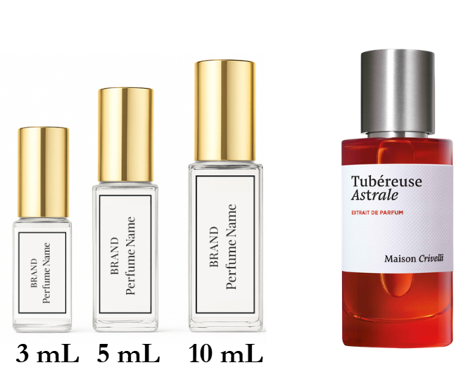 Set of perfume bottles with different sizes on a white background
