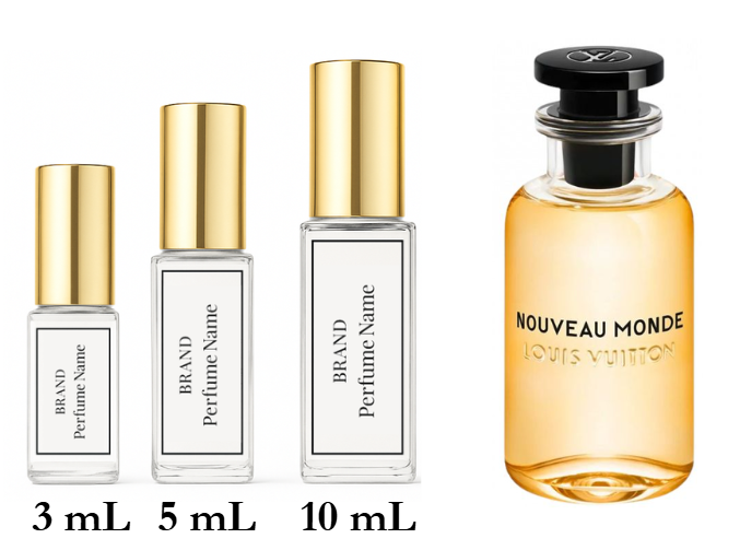 Collection of perfume bottles with different sizes and brand names.