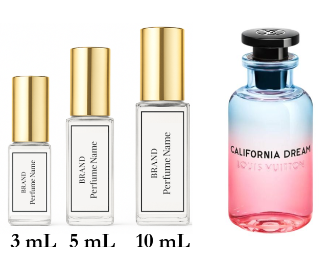 Collection of perfume bottles with different sizes and brand names.