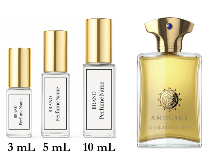 Collection of perfume bottles with different sizes on a white background