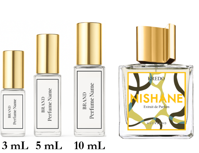 Set of Kredo perfume bottles with different capacities on a white background
