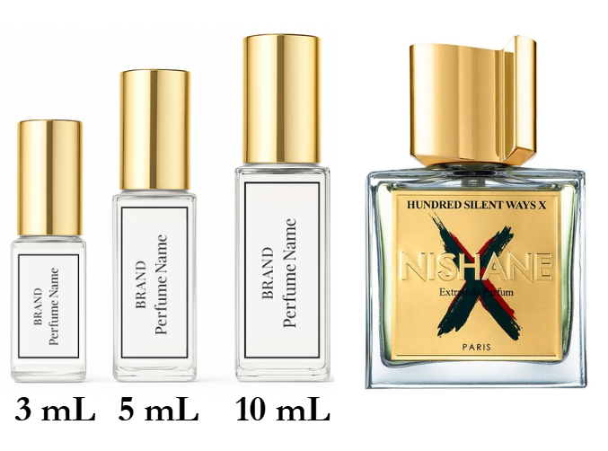 Collection of INISHANE perfume bottles with different sizes on a white background