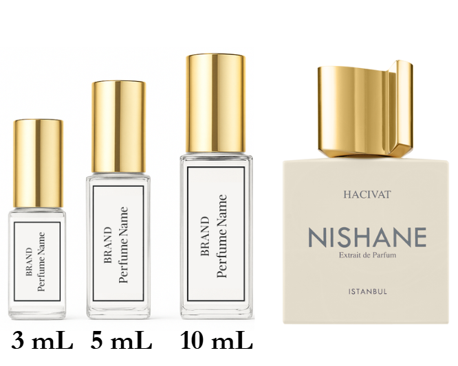 Collection of Nishane perfume bottles with different sizes on a white background