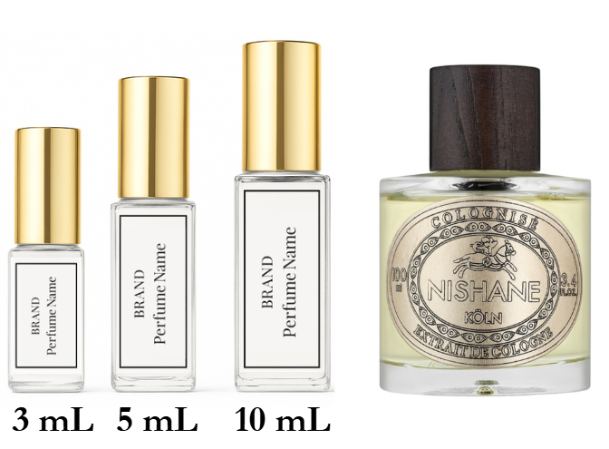Collection of perfume bottles with different sizes on a white background