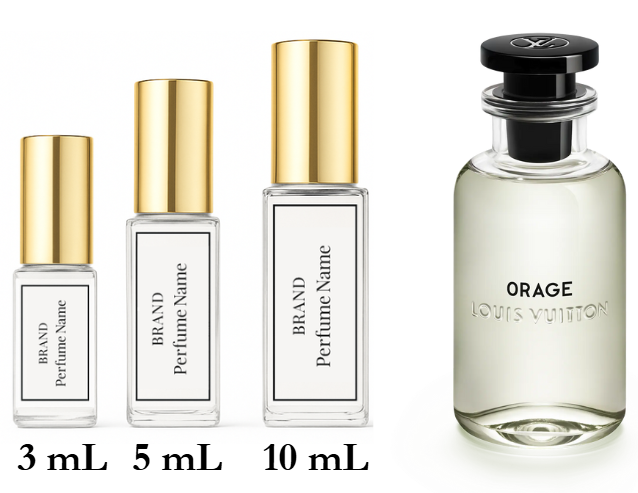 Four perfume bottles with different sizes and brand names on a white background